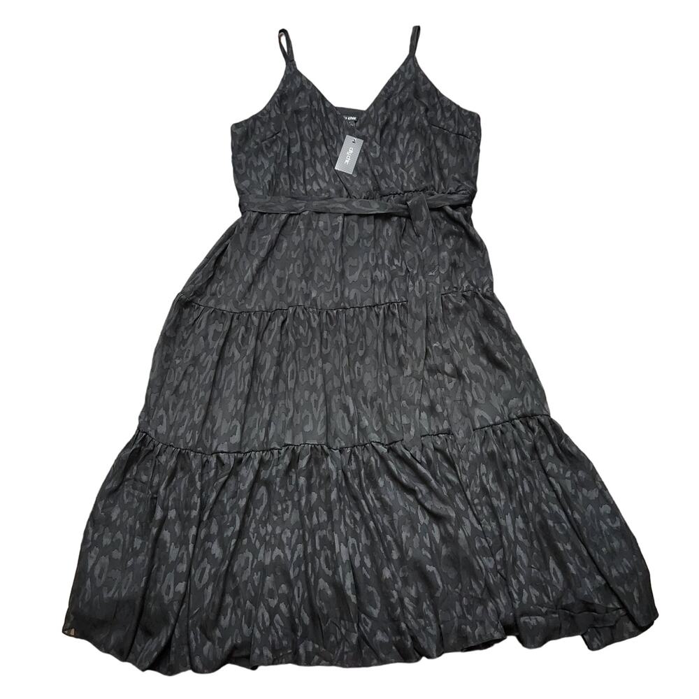 NWT City Chic Maxi Trixie Black Leopard Print Faux Wrap Dress Size XL - Picture 2 of 9